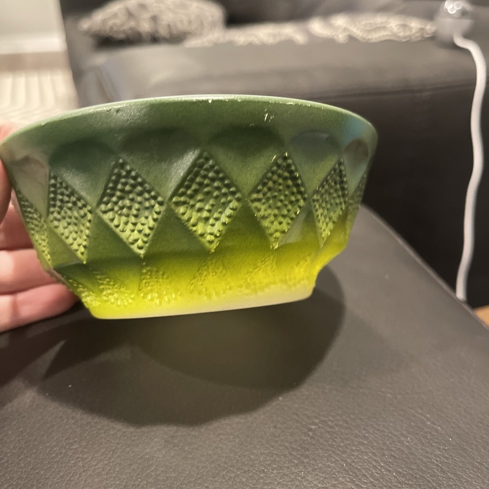 Fire King Vintage Anchor hocking green ombre Kimberly pattern 1 bowl Grandma Cor